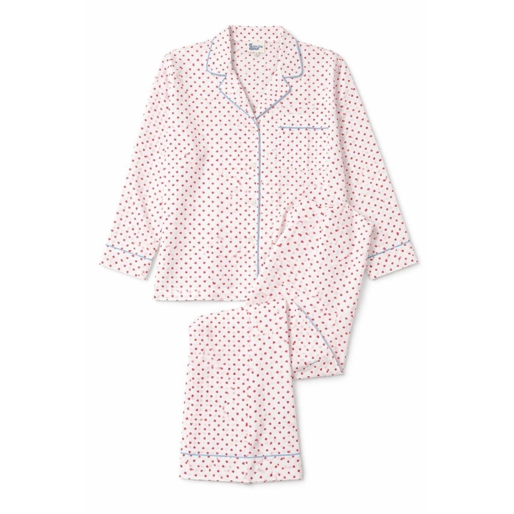 Erica Wilson Nantucket Red Mini Hearts Long PJs To Go 100% Cotton Sz S NWOT $158